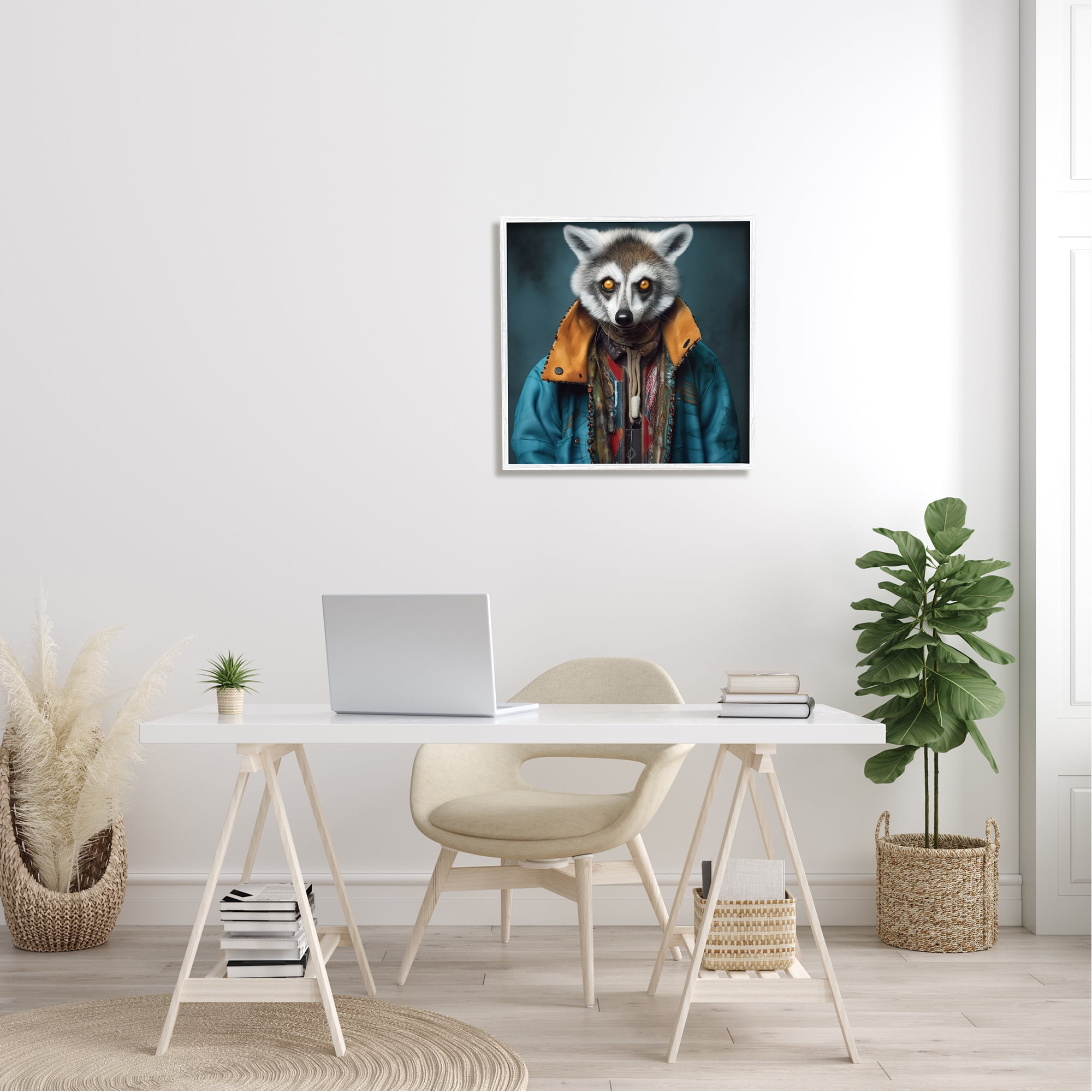 Stupell Industries Raccoon with Stylish Jacket Animals & Insects Painting White Framed Art Print Wall Art, 24 x 24