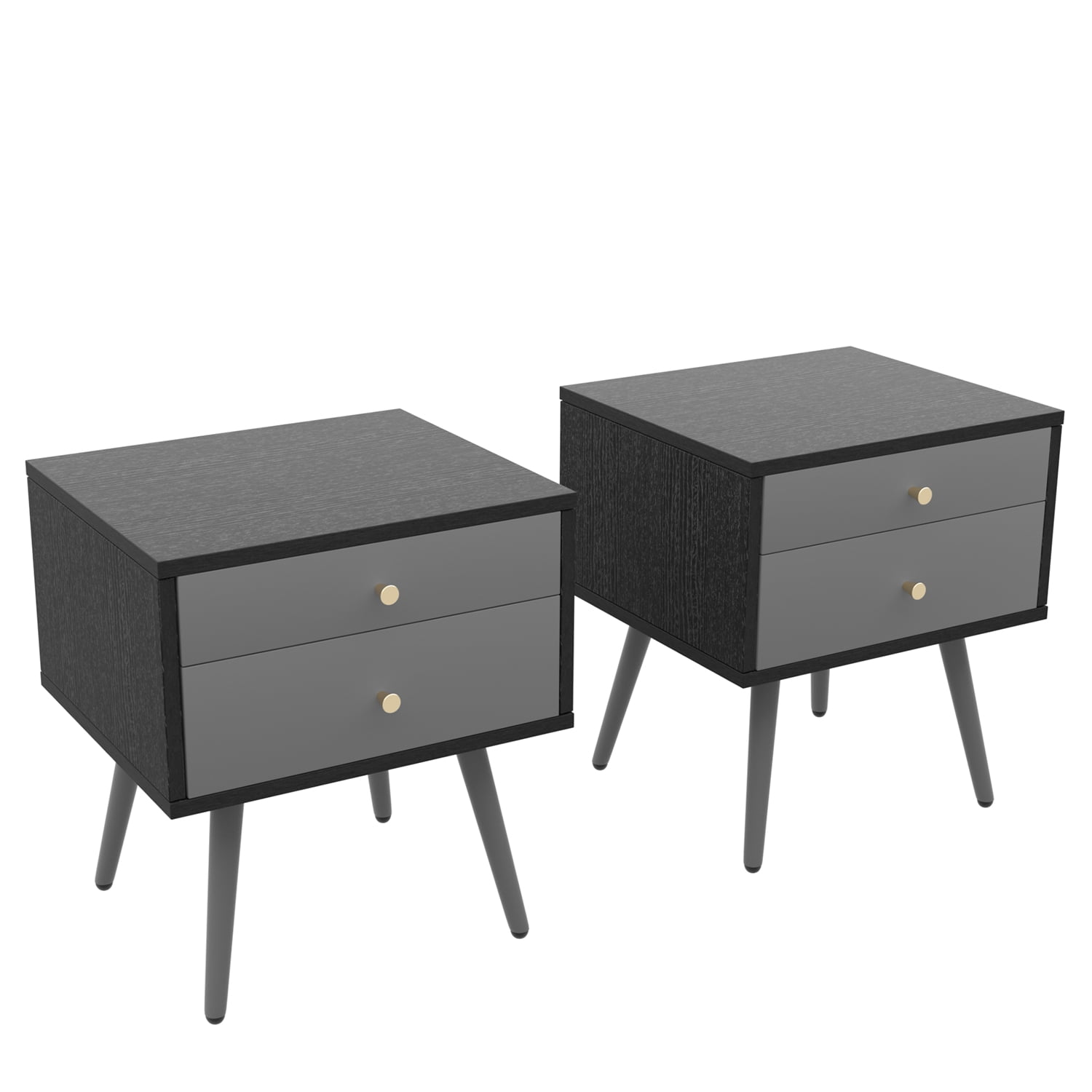 Private Jungle Two fitted modern bedside tables with 2 drawers,Suitable for Bedroom/Living Room/Side Table,Dark Gray