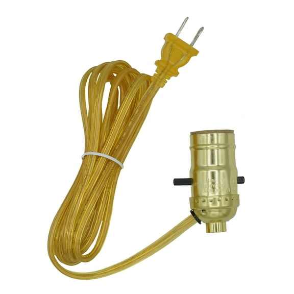 Creative Hobbies M995G Instant Lamp Kit - Bright Brass Plated Push Thru On/Off Medium Base Lamp Socket is Pre-Wired with 6 Foot Gold Lamp Cord with Polarized End Plug