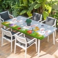 thumbnail image 2 of Easter Bunny Table Cloths for 4 Foot Rectangle Tables, Spring Easter Eggs Floral Blue Woodn Patio Waterproof Elastic Fitted Tablecloths, Washable Rectangular Table Cover for Camping, 2 of 8