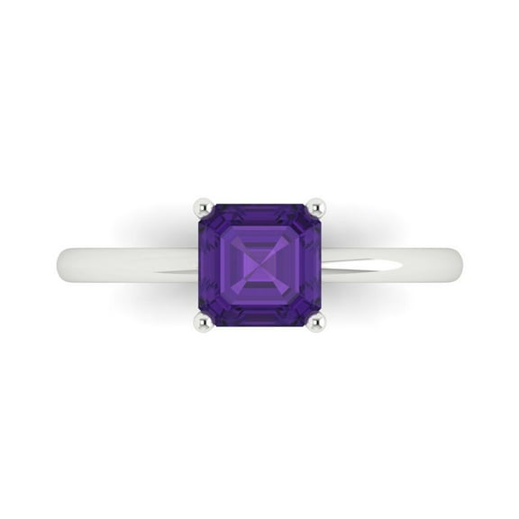 Clara Pucci 14K White Gold 1ct Amethyst Solitaire Ring for Women