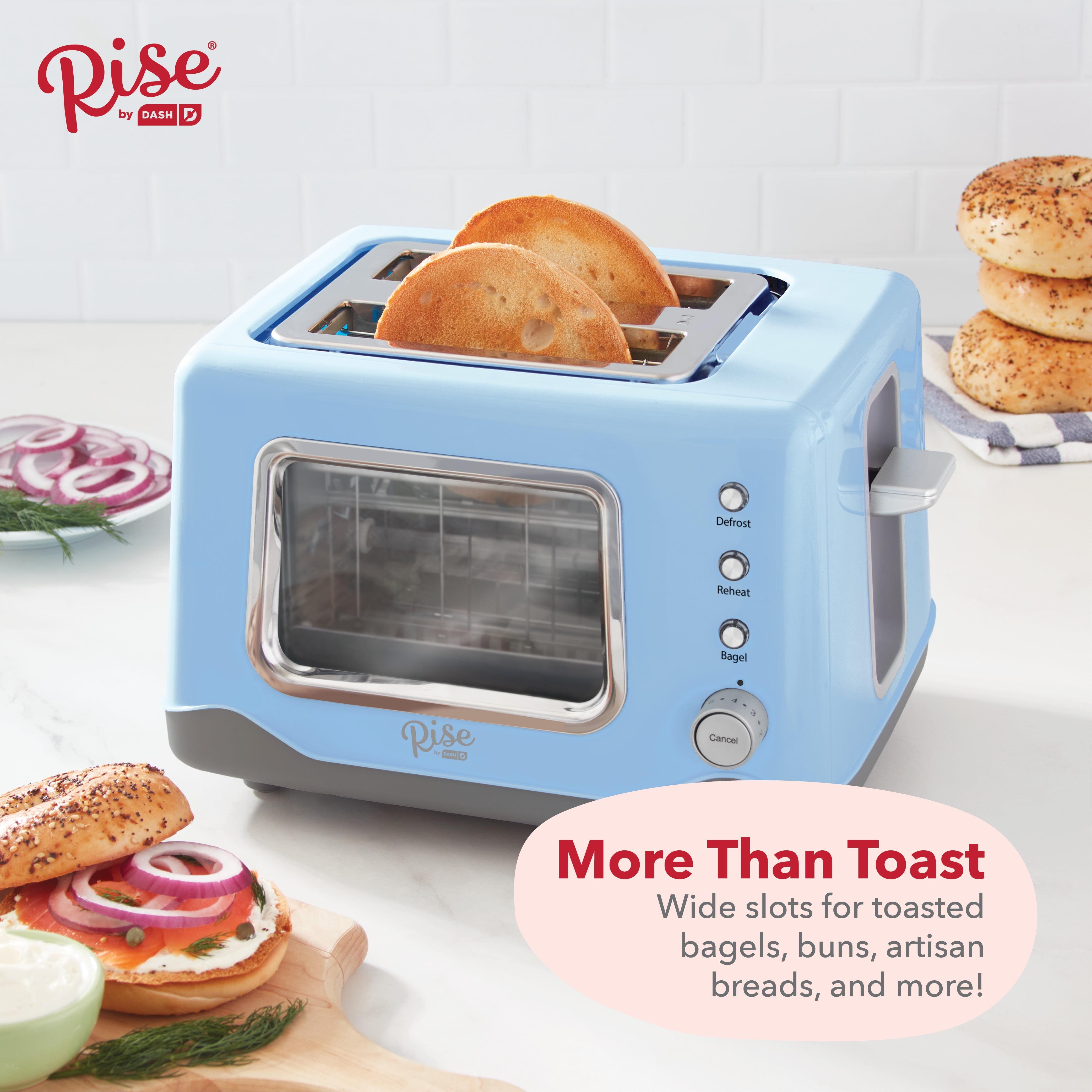 Rise by Dash RCVT200GBSK02 Clear View Window 2-Slice Toaster, Blue