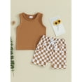 thumbnail image 3 of Yunliwuli Toddler Boys Summer Outfits Solid Color Sleeveless Tank Tops and Checkerboard Elastic Waist Shorts 2Pcs Clothes Set, 3 of 10