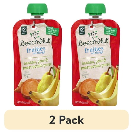 (2 pack) Beech-Nut Stage 2 Fruities On-The-Go Banana, Pear & Sweet Potato Puree, 4.0 OZ