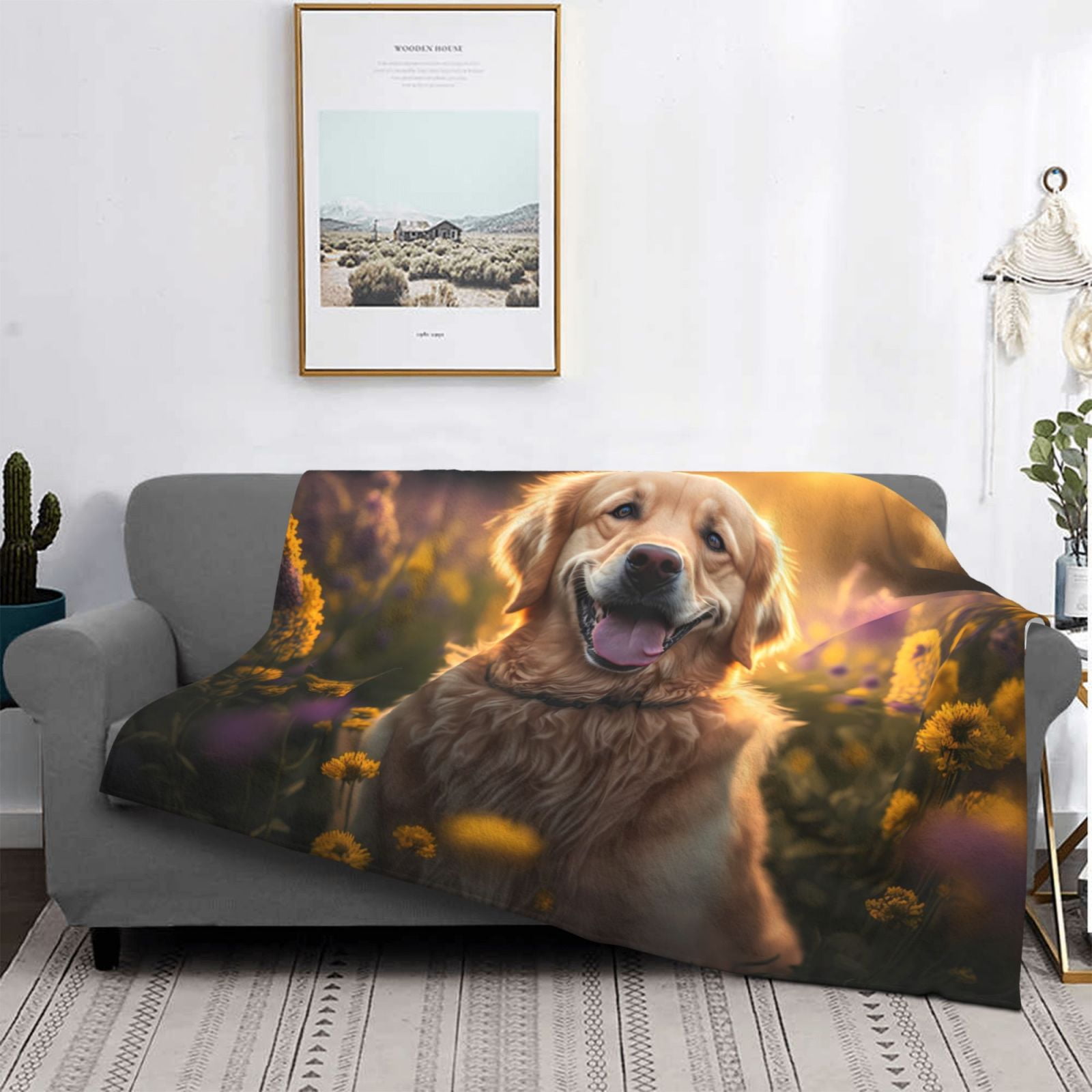 Throw Blanket for Couch - Sunset Daisy Dog Soft Comfy Lightweight Cozy Warm Throw Blanket, Fuzzy Plush Flannel Blanket & Throws for Sofa and Bed All Season