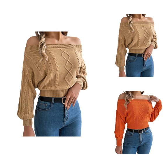 Cardigan Sweaters for Women Oversized Knit Pullover Casual Cozy Autumn Trendy Outfit Sweaters For Women Off The Shoulder Sleeves Knit Tops Fall Winter Cropped Pullover Outfits