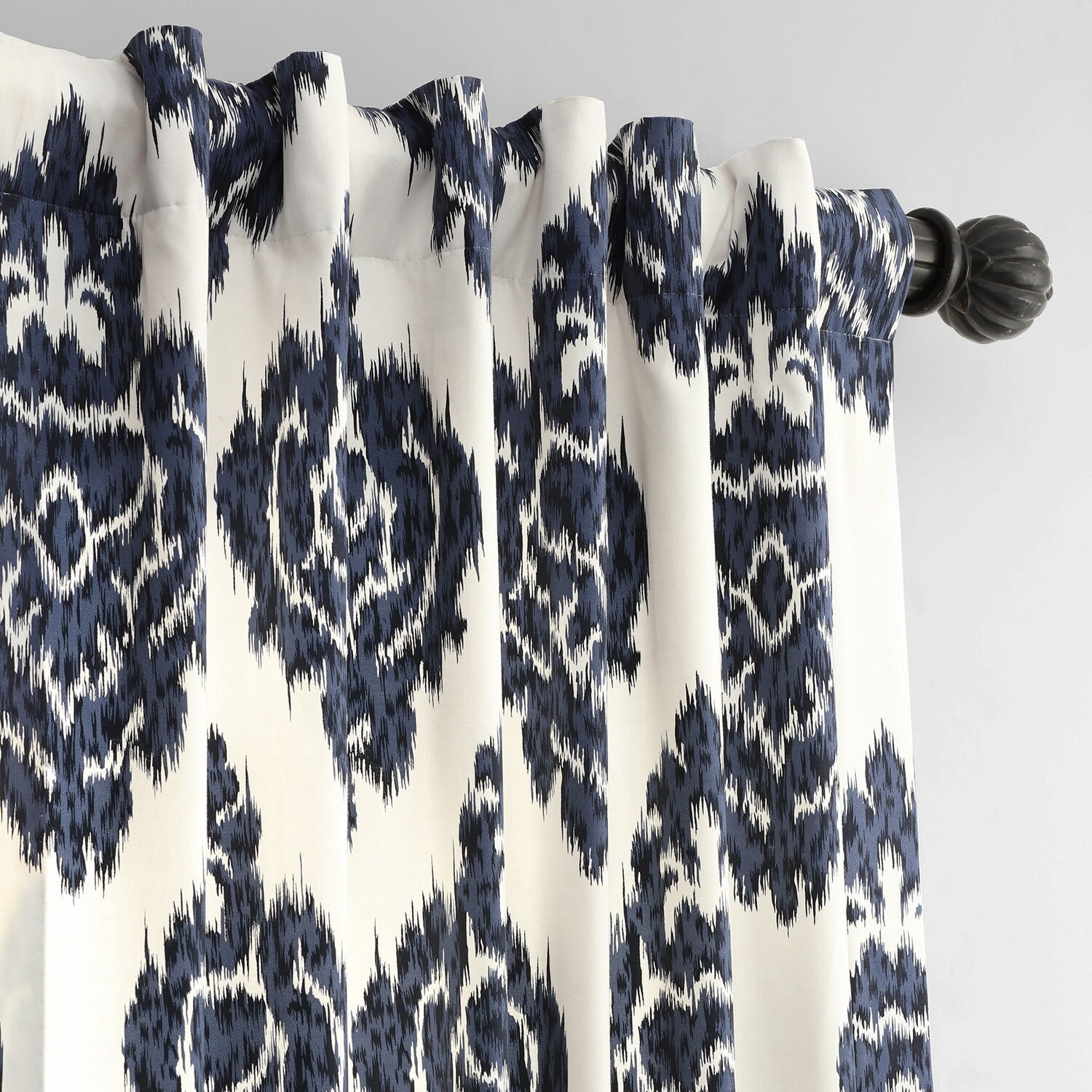 Half Price Drapes Ikat Blue Printed Cotton Curtain Panel, 50W x 84L