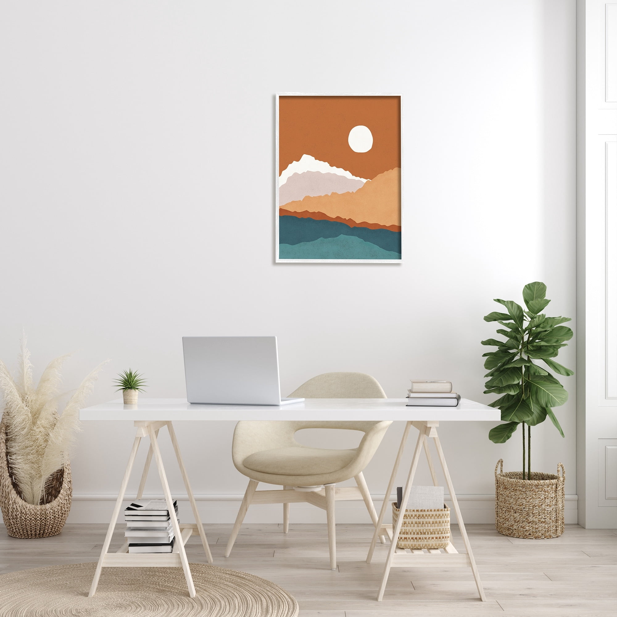 Stupell Industries Abstract Mountain Peaks Round Moon Nature Scene Graphic Art White Framed Art Print Wall Art, Design by JJ Design House LLC