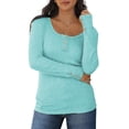 thumbnail image 2 of SHINE UP Womens Tops Long Sleeve Shirts Scoop Neck Ribbed Knit Tshirt Button Down Slim Fit Tunic Tops, 2 of 8