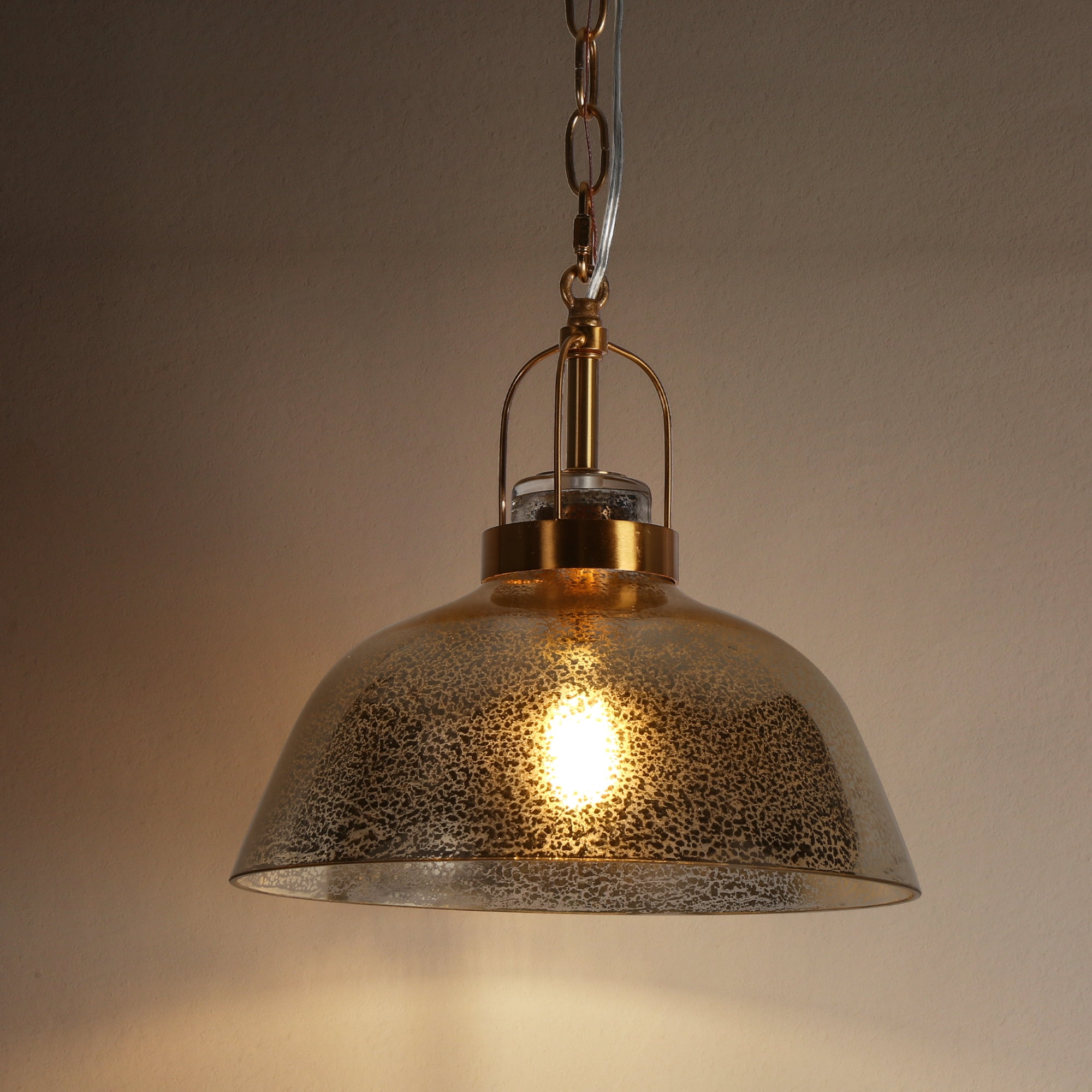 LNC Gold Dome Pendant Light with Ripple Glass Shade, Adjustable Height, E26 Socket