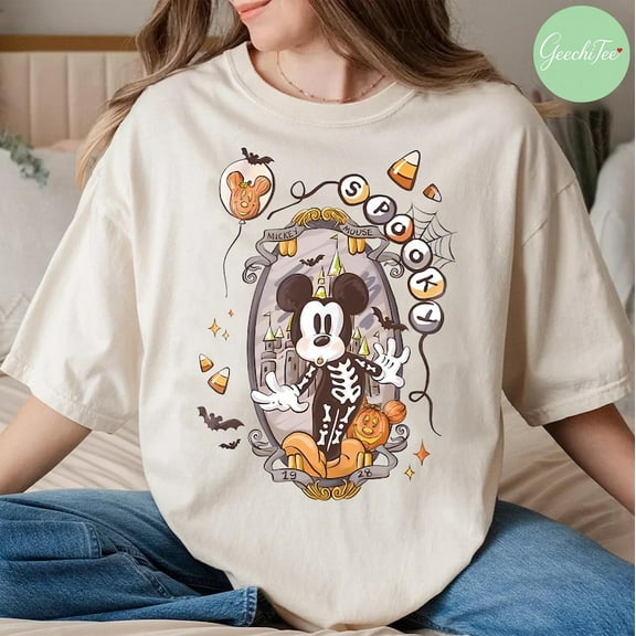 Mickey Skeleton Coquette Shirt, Retro Spooky Mickey Skeleton Halloween Tshirt, Disney Trip Halloween 2025 Tee, Halloween Shirt