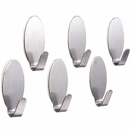 

6x Useful Stick On Hook Strong Self Adhesive Sticky Coat Hat Metal Hanger Silver