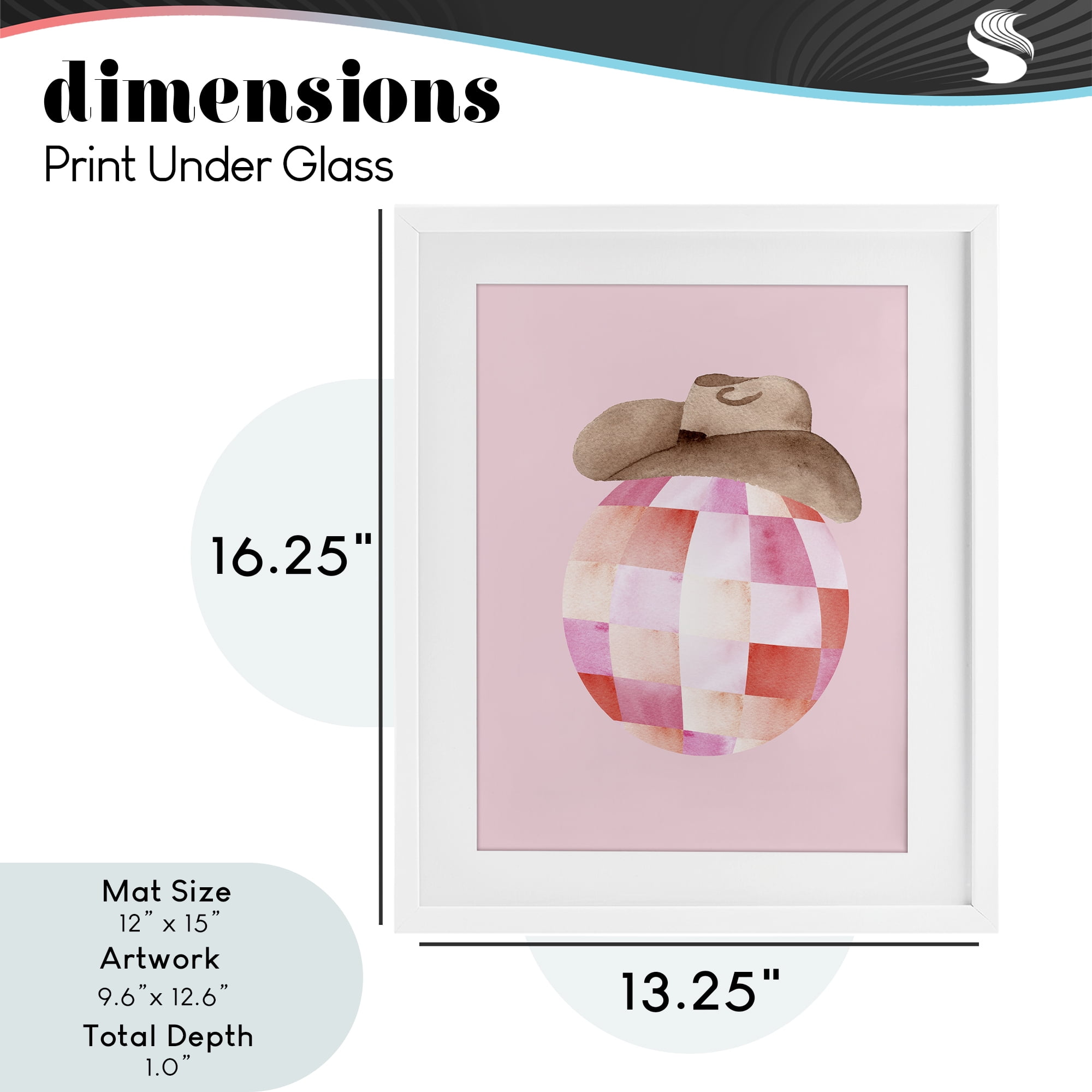 Rosy Disco Cowgirl Hat White Framed Print Under Glass, design by Nina Jacobs