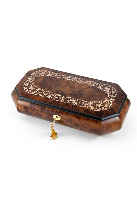 Handcrafted Cut-Corner Music Box With Arabesque Wood Inlay Design - Pink Panther