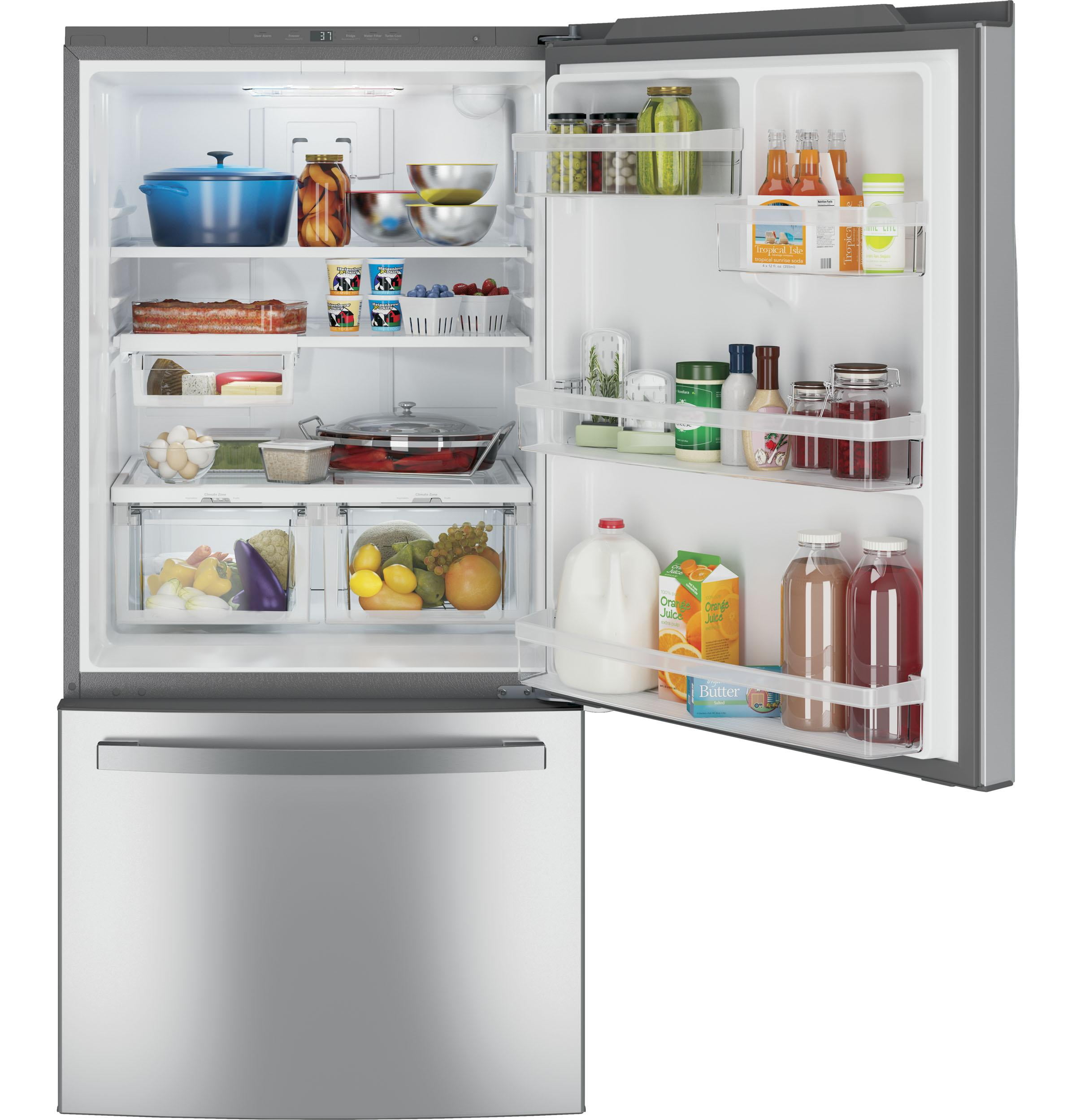 GE® Energy Star® 24.8 cu. ft bottom-freezer refrigerator model GDE25EYKFS Fingerprint Resistant