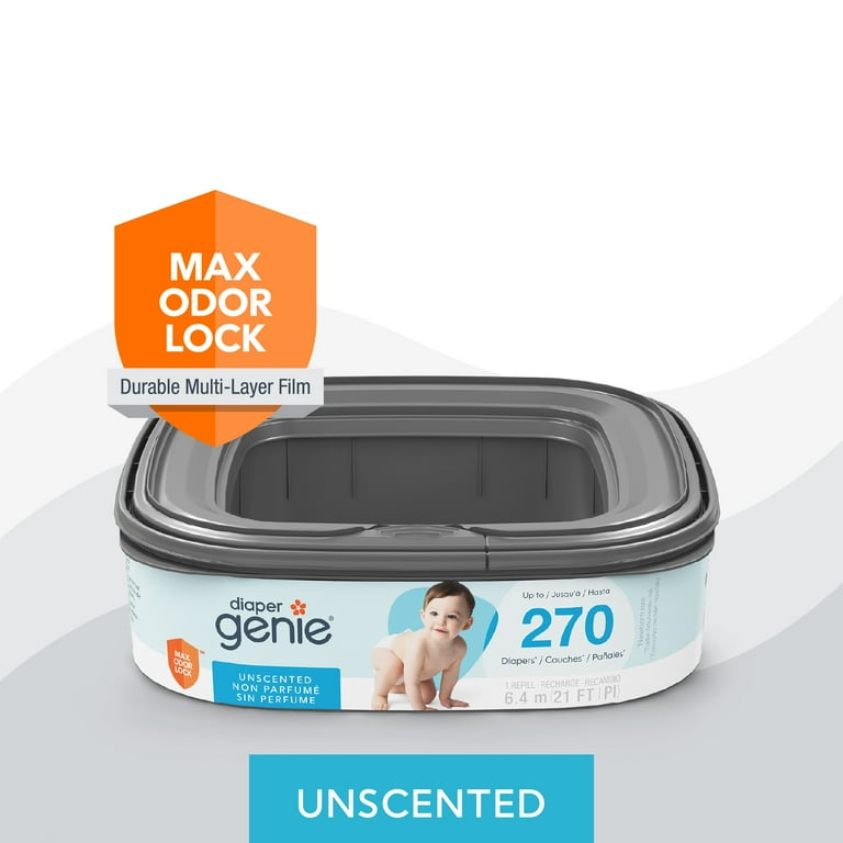 Diaper Genie - Sacchetti di ricarica per mangiapannolini, 270 pezzi (confezione da 8) con tecnologia Max Odor Lock, contengono fino a 2160 pannolini per neonati