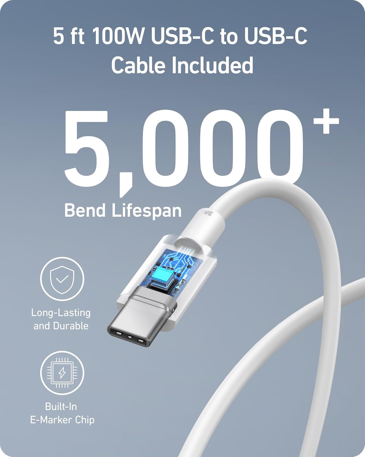 Anker Nano 100W USB-C Charger, 3-Port Fast Compact GaN Charger, Compatible for MacBook Pro/Air, ThinkPad, Dell, iPad Pro, iPhone 15 Series, Galaxy S23, and More (USB-C to USB-C Cable Included)