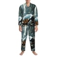thumbnail image 3 of Fotbe Turtle In Jungle Waterfall Pattern Long Sleeve Pajama Set for Men,Sleepwear Set,2-piece Loungewear Set,Soft PJs Comfy Nightwear with Pockets-, 3 of 7