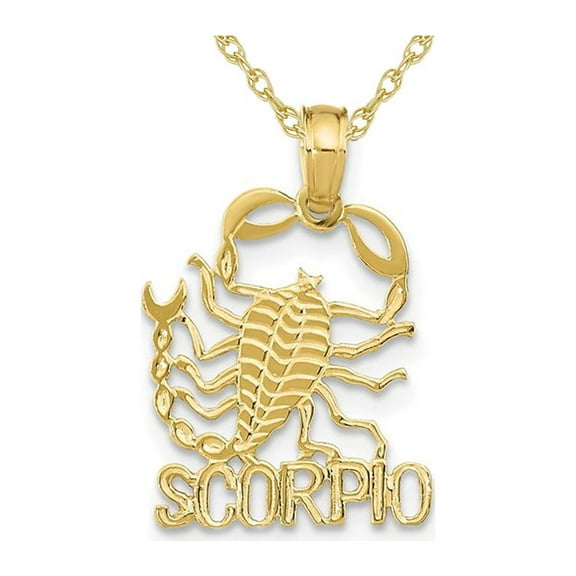 10K Yellow Gold SCORPIO Charm Astrology Pendant Necklace with Chain for Women