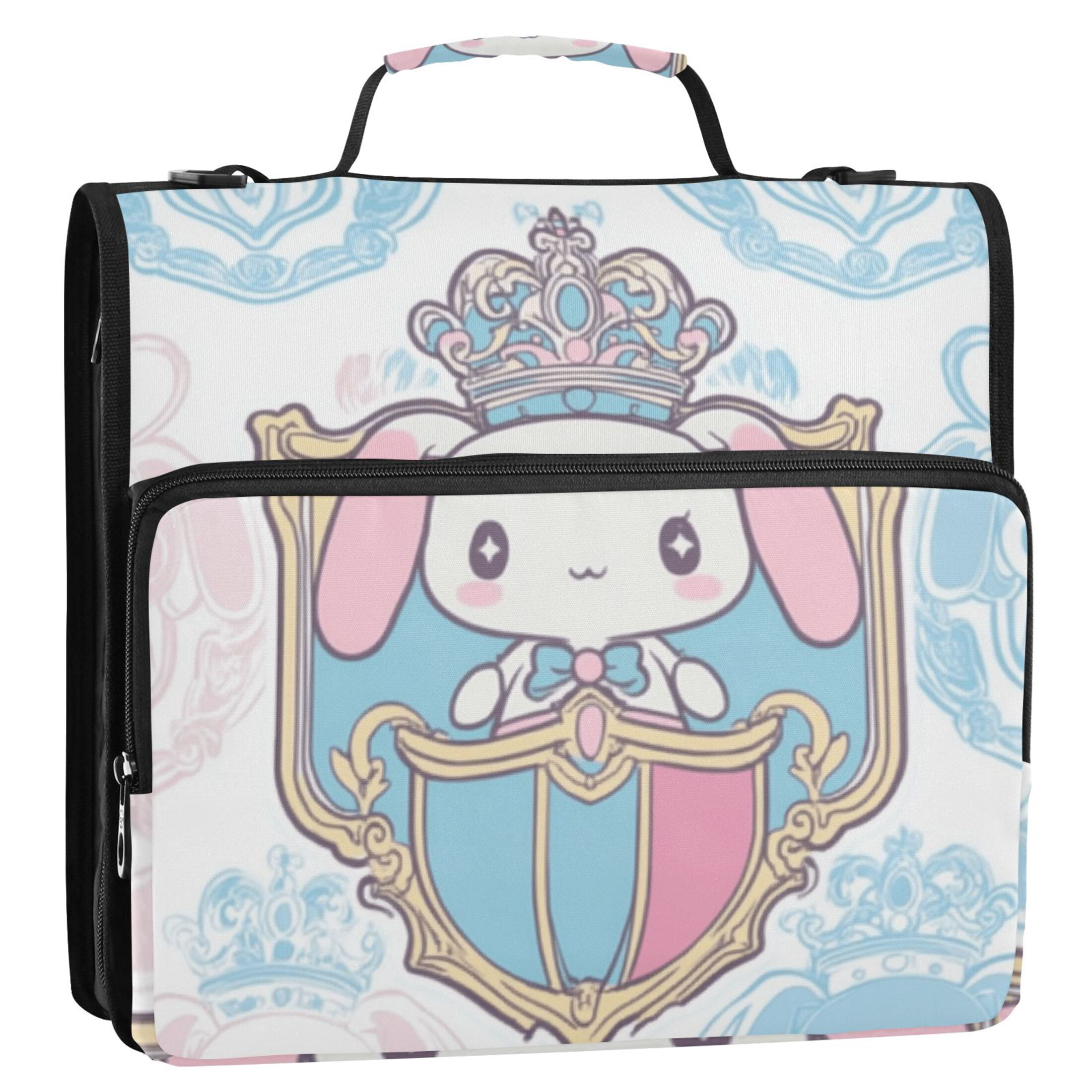 3 Ring Zipper Binder with Shoulder Strap Waterproof Trapper Keeper 2 Inch D-Ring 500 Sheets Capacity Cinnamoroll with Crown and Shield