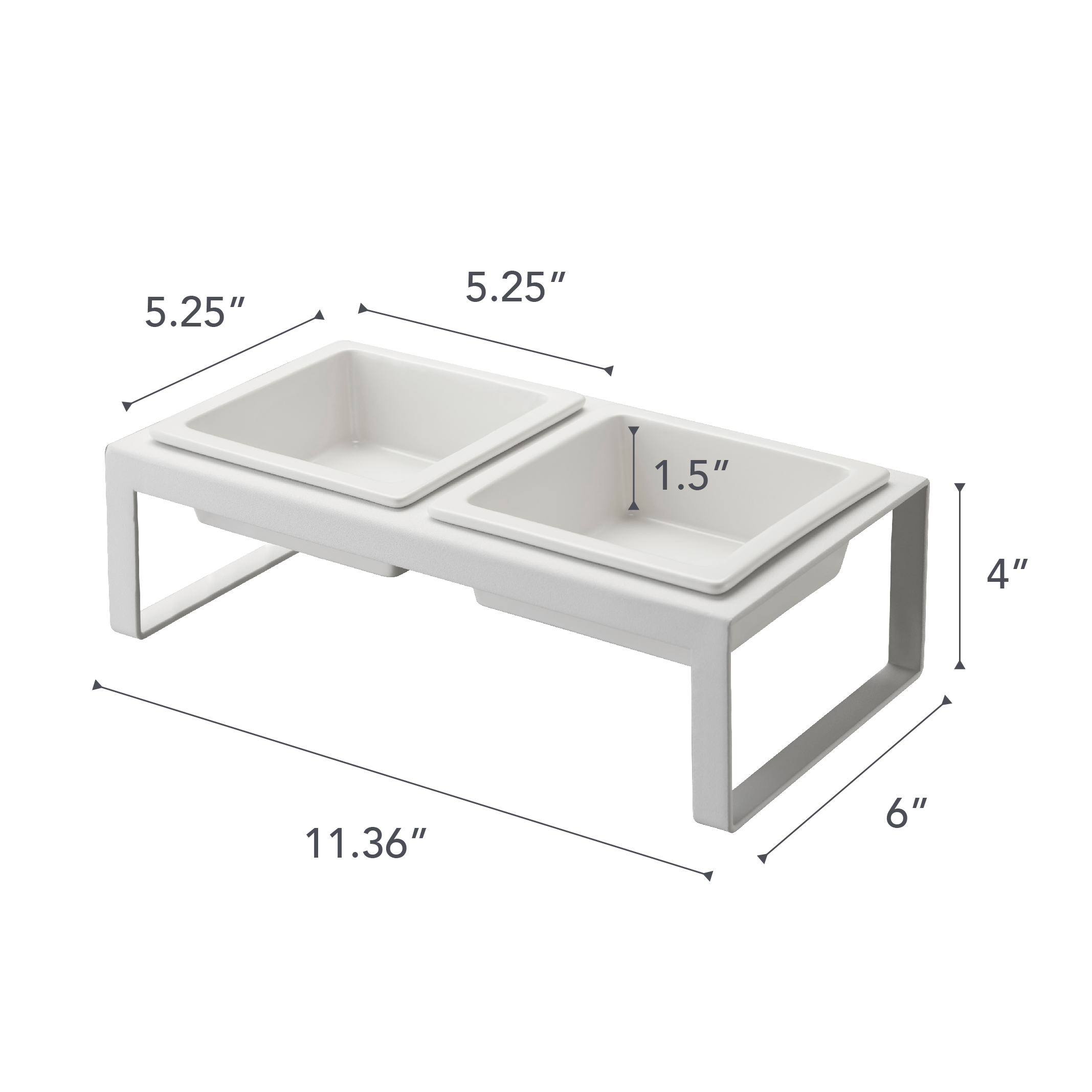 Yamazaki Home Pet Food Bowl - Two Styles, White, Steel + Ceramic, Tall, 1.25 cups, 300 milliliters per bowl, No Assembly