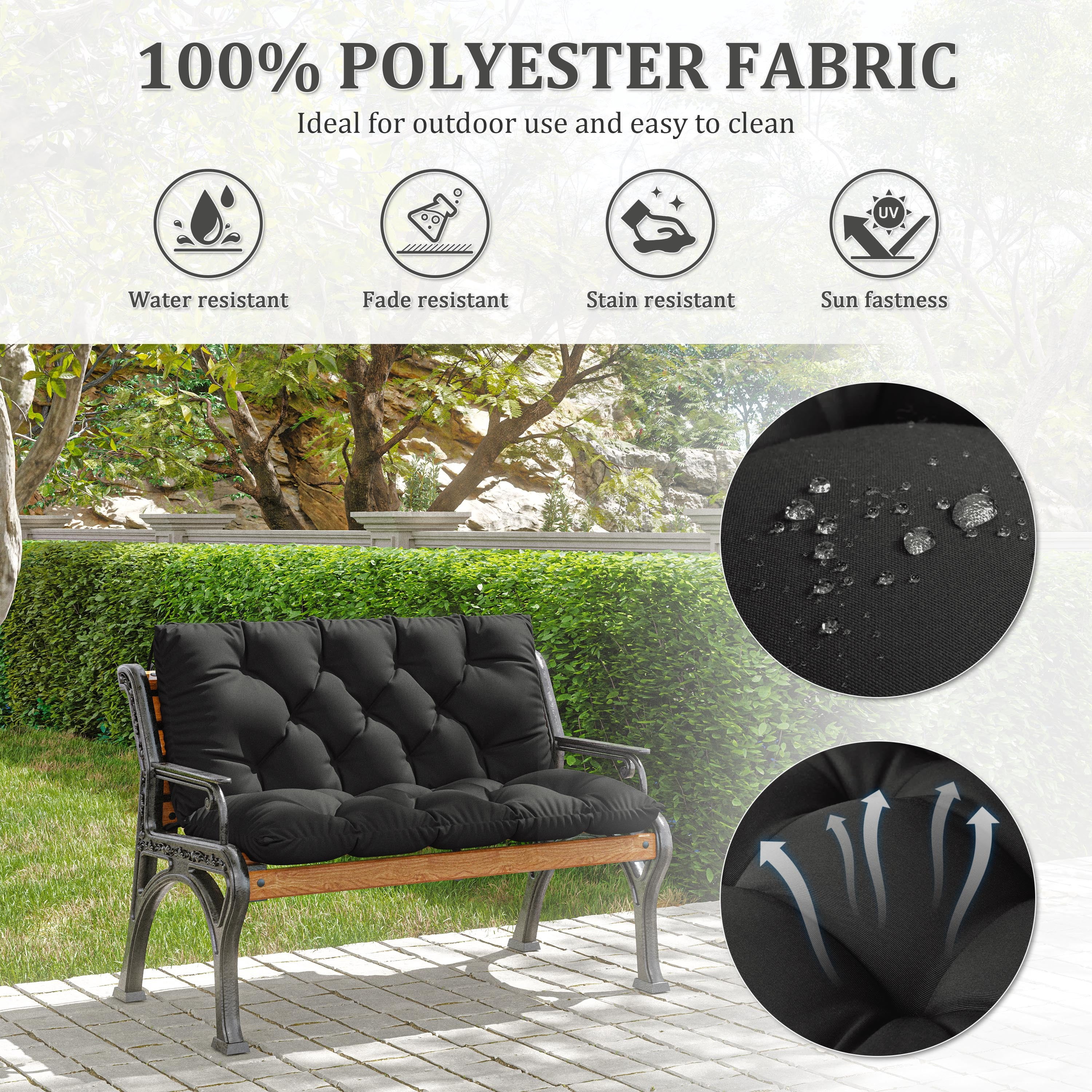Kimunuk Outdoor Porch Swing Cushion, 40" X 40" X 5" Waterproof Bench Chair Replacement Cushion with 6 Ties for Patio, Black
