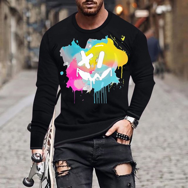 DecSea T-Shirts Hipster Hip Hop Déchirés Ourlet Rond Motif Imprimé Mode Tops