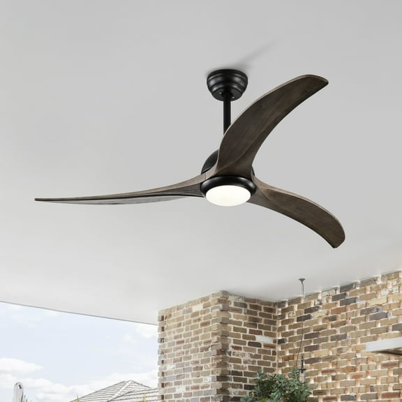 52" Solid Wood Ceiling Fan with Light and Remote Control,Flush Mount Ceiling Fan with 3 Blades,Noiseless Reversible Motor,6 Speeds,Timeable,Indoor Ceiling Fan for Living Room,Bedroom,Matte Black