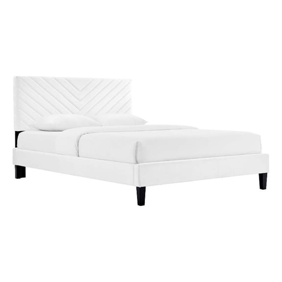 Maklaine Modern Performance Velvet King Platform Bed in White