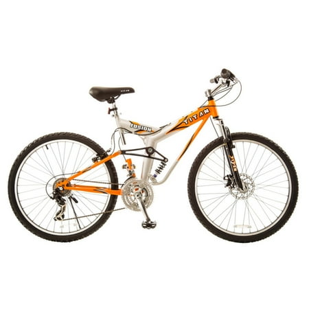Titan Fusion-Pro Men's Dual Suspension Alloy Mountain Bike, Orange/Silver