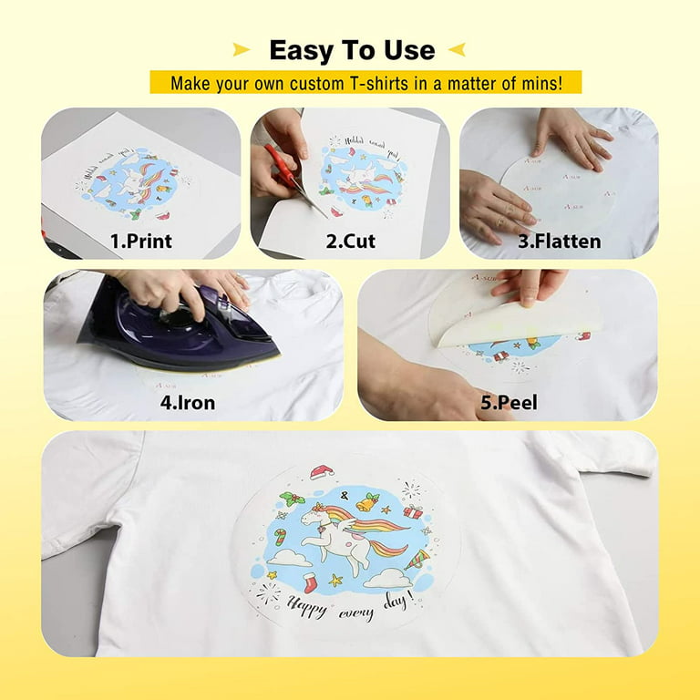 A-SUB Printable Heat Transfer Paper for White/Light Fabric 8.5x11 inches 10 Sheets  Transfer Paper for Shirt Wash Durable, Long Lasting Transfer, No Cracking 