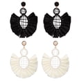 thumbnail image 1 of 2 pares de pendientes redondos de rafia – Pendientes de paja boho – Pendientes colgantes geométricos para mujeres y niñas, 1 of 5