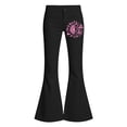 thumbnail image 3 of Tfken Child Soft Comfy Pants School Daily Wear Flare Denim Pants Girls With Pockets Stretch Fashion Graphic Print Kids Casual Clothes Size 5-6 Years Black, 3 of 5