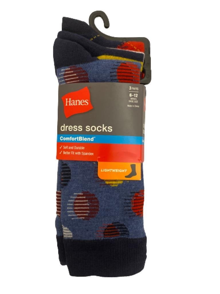 Hanes Mens 3 Pairs Multi Color Lightweight Dress Socks Shoe Size 612
