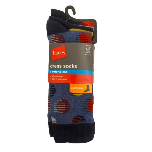 Hanes Mens 3 Pairs Multi Color Lightweight Dress Socks Shoe Size 612