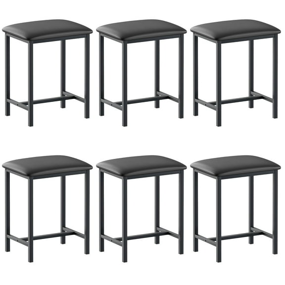 VECELO Set of 6 Counter Height Bar Stools, Modern Backless Kitchen Chairs with Upholstered Seat and Metal Frame, Black