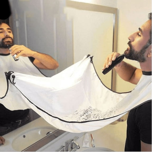FZFLZDH Beard Apron Hair Clippings Catcher Grooming Bib for Men Shaving & Trimming Non Stick Hair Beard Cape Cloth Waterproof with 2 Suction Cups Perfect Gift for Men - White