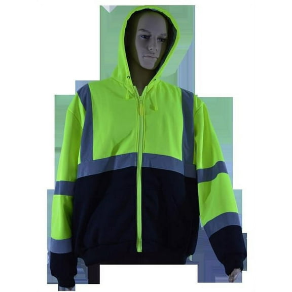 Petra Roc LBHSW-C3-XL Sweatshirt Hooded Two Tone with Liner ANSI 107-Class 3 2 Slash Pockets Zipper Closure, Lime & Black - Extra Large