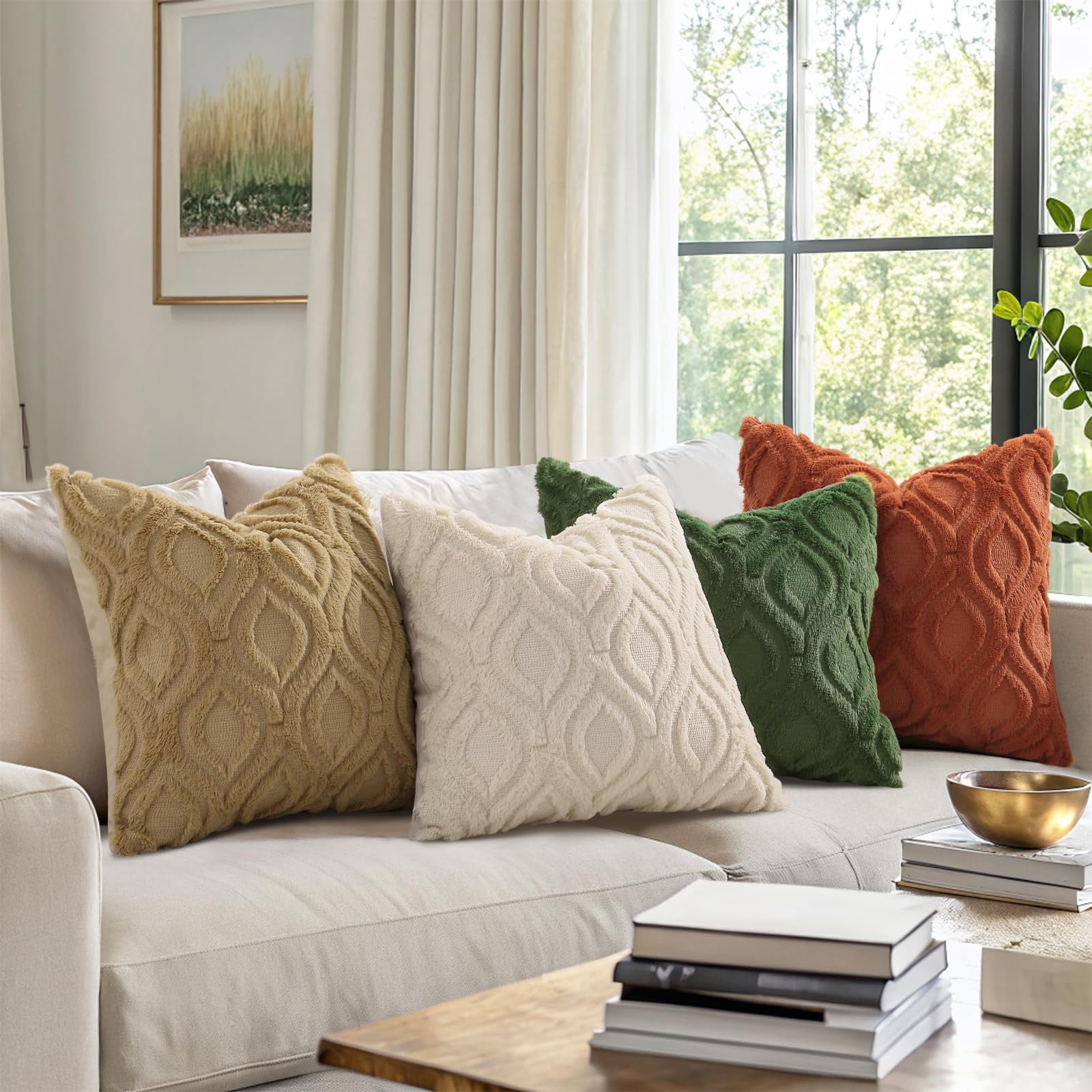 decorUhome Pack of 2 Throw Pillow Covers 24x24, Soft Plush Faux Wool Couch Pillow Covers, Beige (Pillow Cover Only, No Inserts Included)