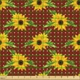 thumbnail image 2 of Ambesonne Floral Fabric by the Yard Upholstery, Summer Sunflower on Polka, 10 Yards, Burgundy Earth Yellow, 2 of 5