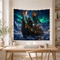 thumbnail image 5 of Viking Ship under Green Aurora with Lanterns, Adventurous Digital Art for Norse Mythology Fans, Ocean Voyage Decor, Housewarming Gift, Tapestry Wall Hanging for Studio and Den, 5 of 7