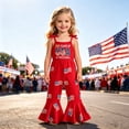 thumbnail image 2 of Wxirdiow Baby Girl Clothes 4th of July 4th of July Toddler Girl Outfit Patriotic-Flags Bell Bottoms Fourth of July Jumpsuit Sleeveless Overalls Red Size,3-4 Years, 2 of 5