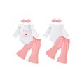 thumbnail image 2 of BemeyourBBs Baby Girl First Birthday Outfit 1st Birthday Clothes Letter Cake Embroidery Long Sleeve Romper with Flare Pants Set and Headband, 2 of 9