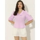 thumbnail image 4 of Blusa De Manga Corta Con Cuello De Peter Pan Para Mujer Rosa morado XS, 4 of 5