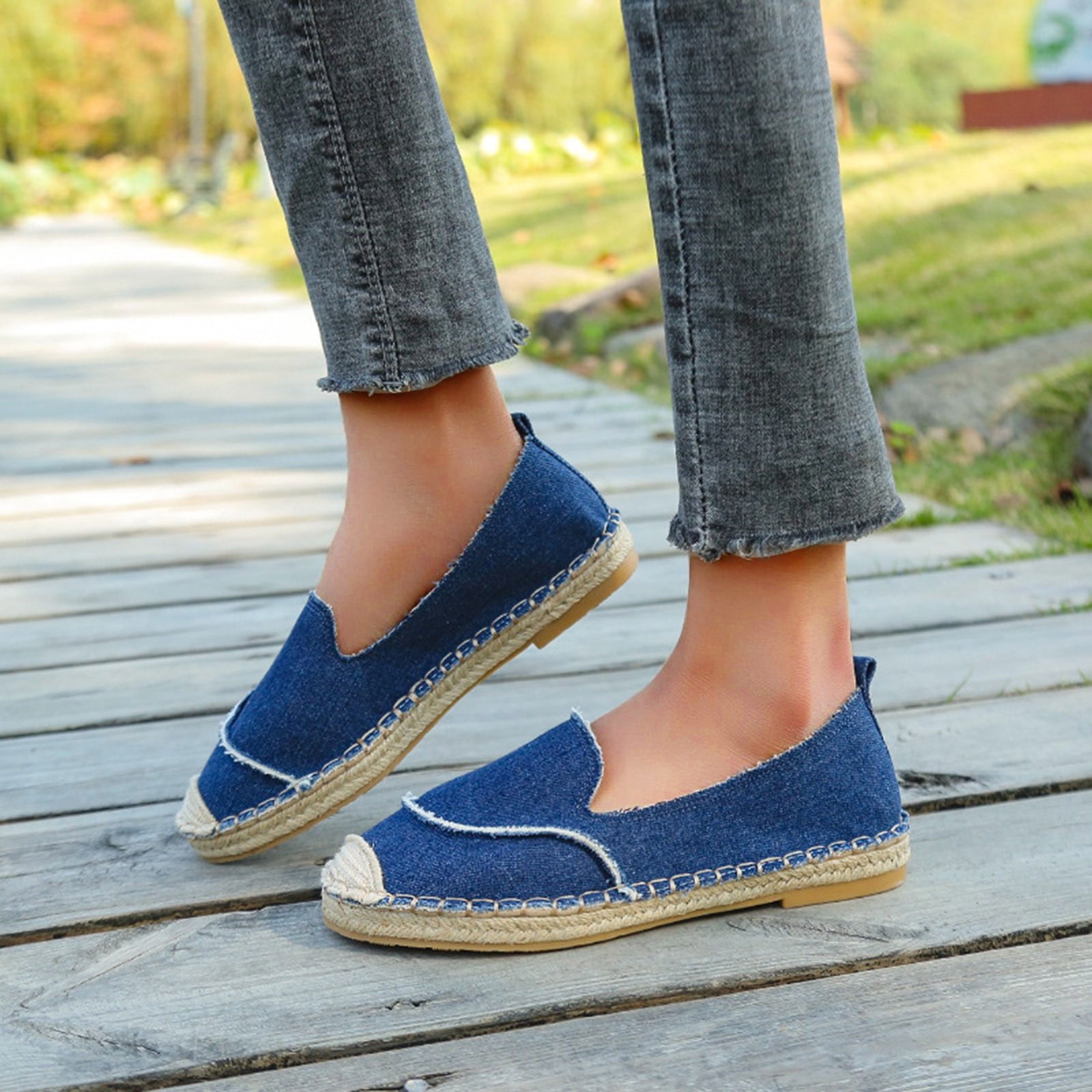 Women Espadrille Shoes Fashion Solid Color Sewing PU Slip On Low Top Round Toe Flat Single Shoes Big Size 42 Ladies Casual Platform Shoes 