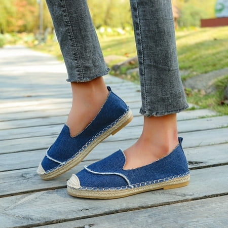 

HIBRO Women s Fashion Shallow Mouth Flat Solid Color Retro Canvas Casual Shoes