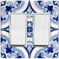 thumbnail image 1 of Metal Light Switch Plate Cover Elegant Blue White Mandala Tile Pattern TIL026, 1 of 13