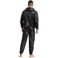 thumbnail image 2 of MSemis Men's Sauna Suits Two Piece Hooded Long Sleeve Sweat Top and Pants Workout Tracksuit Type B Black 3XL, 2 of 7