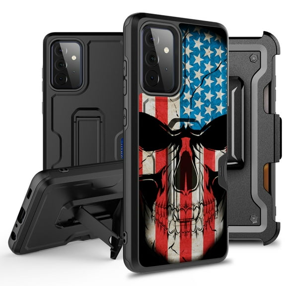 ANJ  Rugged Hybrid Shockproof Case w/Kickstand   Holster Clip Card Slot Cover for Samsung Galaxy A52 5G - American Skullcap
