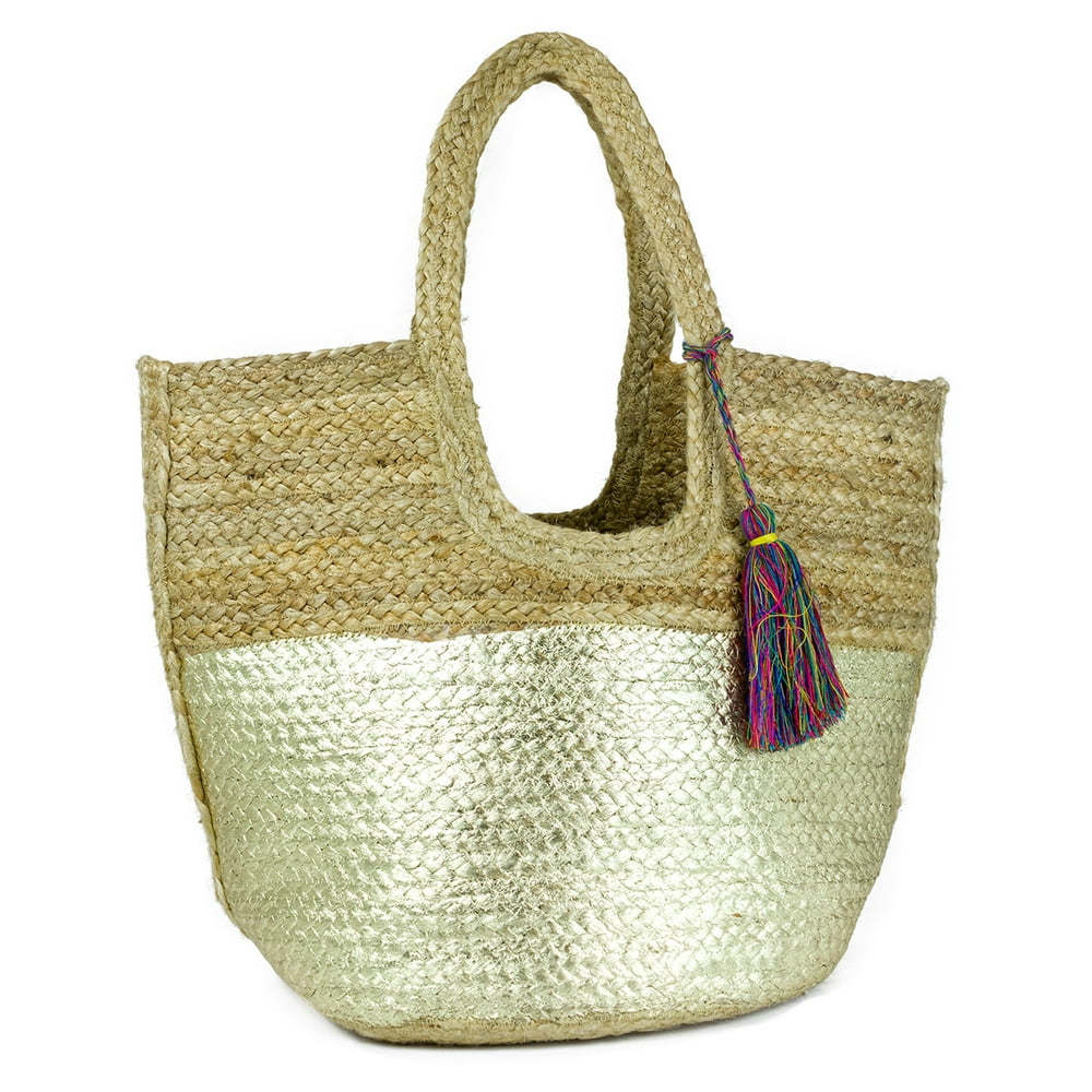 Magid Magid Women's Straw Jute Natural Gold Tote Bag
